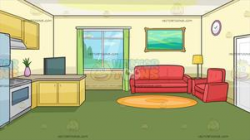 The Kitchen And Living Room Of A Small House Background
