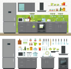 Modern Kitchen Utensils, Furniture, Interior premium clipart ...