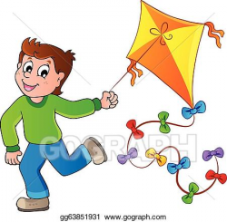 Vector Stock - Running boy with kite. Clipart Illustration ...