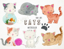 Watercolor Cats Clipart, Kitten Clipart, Cats Clip Art ...