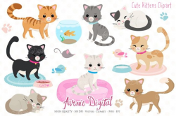 Cute Kittens Clipart + Vectors By AvenieDigital | clipart ...