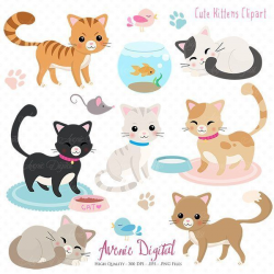 Cute Kittens Clipart + Vectors | Pets | Cat clipart, Clip ...