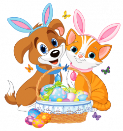 Cute Puppy and Kitten with Easter Bunny Ears and Basket | Easter ...