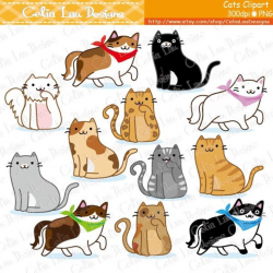 Cat Clipart, Kitten Clipart , cute cats clip art, kitty clipart, (A019)  /For Personal and Commercial Use/ INSTANT DOWNLOAD