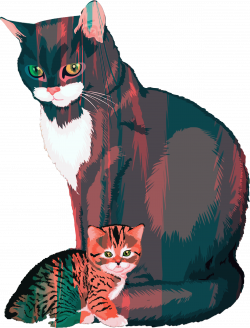 Clipart - Kitten And Mother Illustration