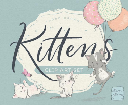 Spring kitten clipart set: kittens & butterflies clip art ...