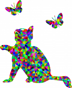 Clipart - Prismatic Low Poly Kitten Playing With Butterflies