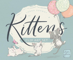 Spring kitten clipart set: kittens & butterflies clip art, cat clipart,  instant download kitten clipart with PNG files for commercial use