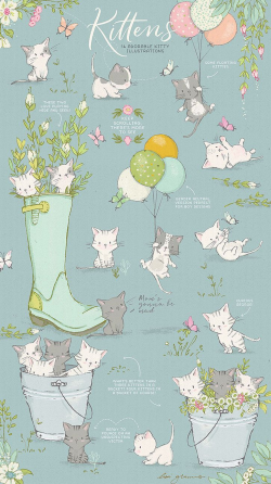 Adorable spring kitten vector clipart graphics | Graphics ...