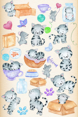 Watercolor Cats clipart: 