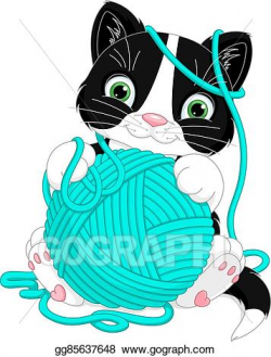 Vector Clipart - Kitten with yarn ball. Vector Illustration ...