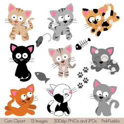 Cats Clipart Clip Art, Kitten Clipart Clip Art - Commercial and ...