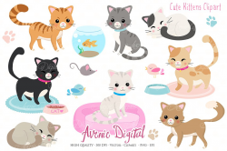 Cute Kittens Clipart + Vectors ~ Illustrations ~ Creative Market