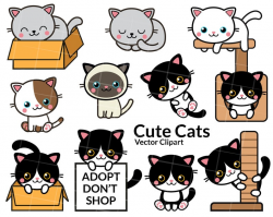 Kittens and Cats Clipart - Kitten Clipart - Cute Cats Clipart Set - Vector  Clipart- Instant Download -Kawaii Cats Clipart 300dpi png and svg