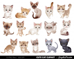 Cat Clipart Clip Art, Kitten Clipart Clip Art Cute animals clipart Kitten  illustration For Personal and Commercial Use/ INSTANT DOWNLOAD