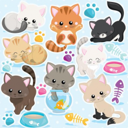 BUY20GET10 - Cat clipart commercial use, kitten cats clipart ...