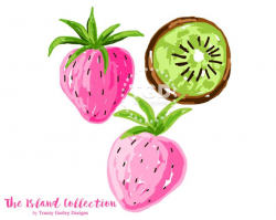 Preppy Strawberry Kiwi clip art - Original Art download, whimsical  strawberry kiwi clip art, preppy clip art, The Island Collection