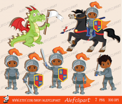 Knight and Dragon. Clipart Set/ African American ...