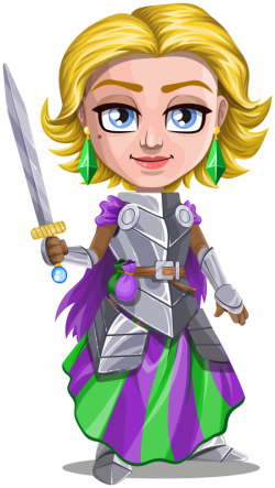 Clipart - Woman knight warrior in armor, holding a sword - 2 - blonde