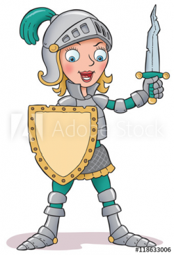 Lady knight cartoon with shield and space for logo - Buy ...