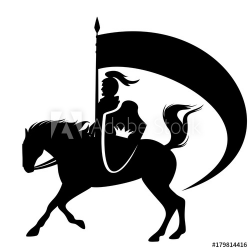 Royal knight with a crown shield riding a horse - black side ...