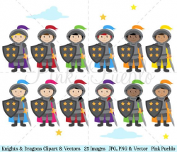 Knights and Dragons Clipart, Knight Clipart, Dragon Clipart, Fairytale  Clipart - Commercial and Personal Use