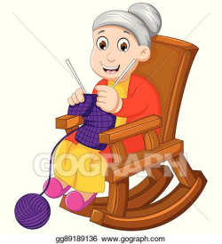 Vector Art - Funny grandmother cartoon knitting in a rocking ...