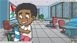 clipart #cartoon A Happy Black Boy Knitting A Scarf and A ...
