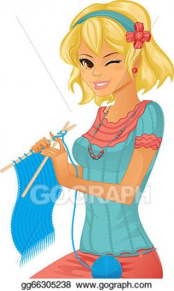 Vector Illustration - Young pretty girl knitting. EPS ...