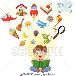 EPS Vector - Little boy cartoon reading book . Stock Clipart ...