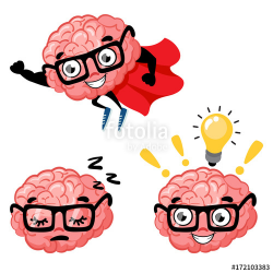 Set of cute cartoon smart brains. Cartoon characters mascot ...