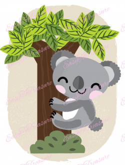 Digital Download Clipart – Baby Koala Bear Hugging Tree JPEG and PNG files
