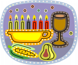 Kinara Candle with Corn, Pear, Wine - Vector Image