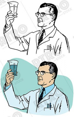 A scientist in a lab coat examines a beaker full of fluid ...