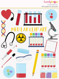 Medical laboratory clip art set, blood testing, med lab, science,  technician, hospital healthcare, nurse and doctor clipart symbols (LC39)
