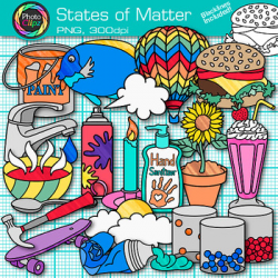 States of Matter Clip Art {Science Graphics for Solids, Liquids, and Gases}