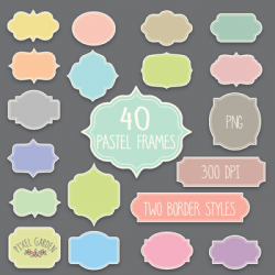 Pastel Digital Frames, Labels Clipart - 40 PNG