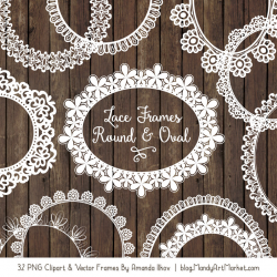 White Round Digital Lace Frames Clipart