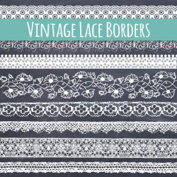 Lace Borders Clip Art // Beautiful Vintage Lace Ribbon Clip Art //  Scrapbooking // Digital Frame // Vector PNG files // Commercial Use