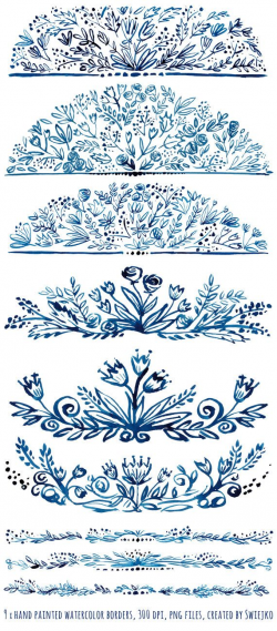 Digital Clipart, Watercolor Floral Borders, hand painted ...