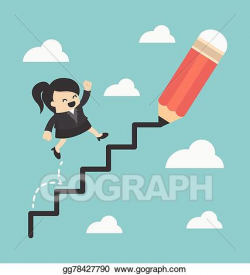 Vector Illustration - Business woman climbing ladder of ...