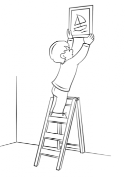 Boy Hanging Picture on a Wall with Ladder coloring page ...