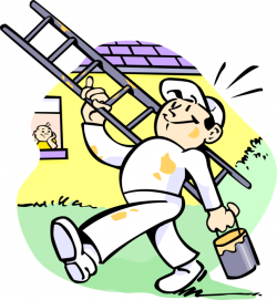 House Painter with Ladder and Paint - Vector Image
