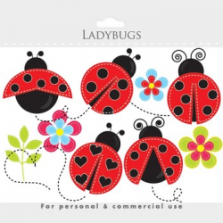 Ladybug clipart - stitched ladybugs clip art, lady bugs, cute, whimsical  bugs