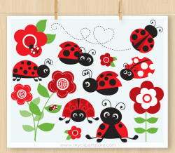 Red Ladybug Garden Clipart