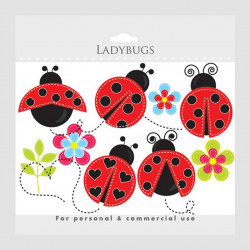 Ladybug clipart - stitched ladybugs clip art, lady bugs, cute, whimsical,  insects, bugs, buggy, flowers, leaves, floral