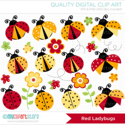 Clipart - Red & Yellow Ladybugs - Digital Clip Art (Instant ...