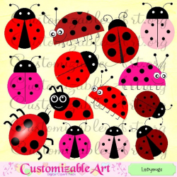 Ladybug Clipart Digital Ladybugs Clip Art Ladybird Clipart Summer Insect  Wildlife Beetle Red Black Spots Light Hot Pink Wings Image Graphics
