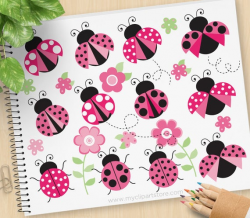 Pretty Pink Ladybugs clipart, cute lady birds, spring ...