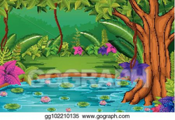 Vector Art - Forest scene with lake. EPS clipart gg102210135 ...